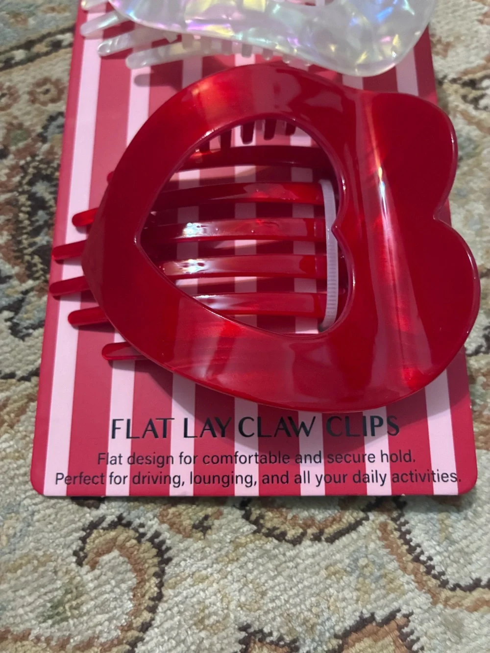 piper.k Heart Hair Claw Clips - Pearlescent White & Gloss Red (Set of 2)